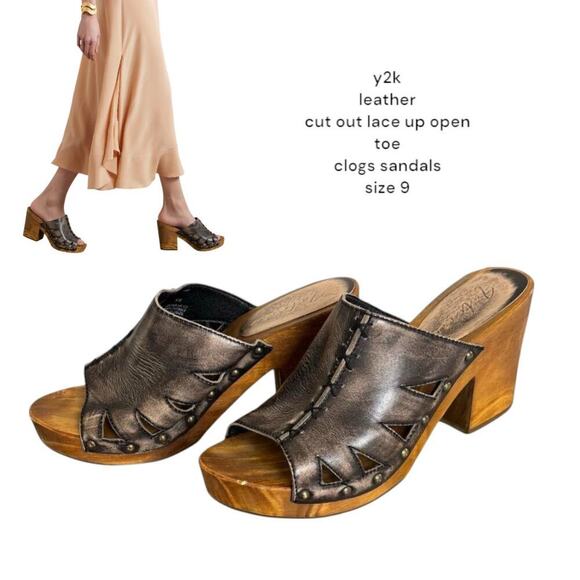 y2k chunky lace up cut out leather Clogs Sandals by Matisse size 9. - Picture 1 of 8